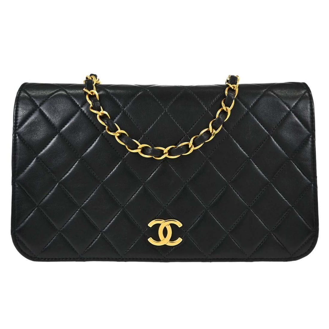 Chanel Vintage Full Flap Black Leather Shoulder Bag 24cm: Chanel Vintage Full Flap Black Leather Shoulder Bag 24cm A Chanel Vintage Full Flap bag in black leather with a quilted design. Made in France, this piece is in good condition with light scratching to