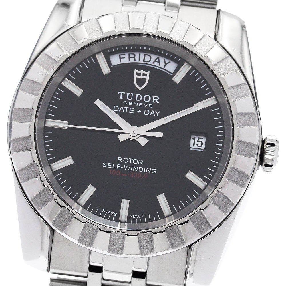 TUDOR Classic Date-Day 23010 automatic mens stainless steel watch: TUDOR Classic Date-Day 23010 automatic mens stainless steel watch TUDOR Classic Date-Day automatic men's wristwatch with a black dial and stainless steel case and bracelet. This watch features a day-d