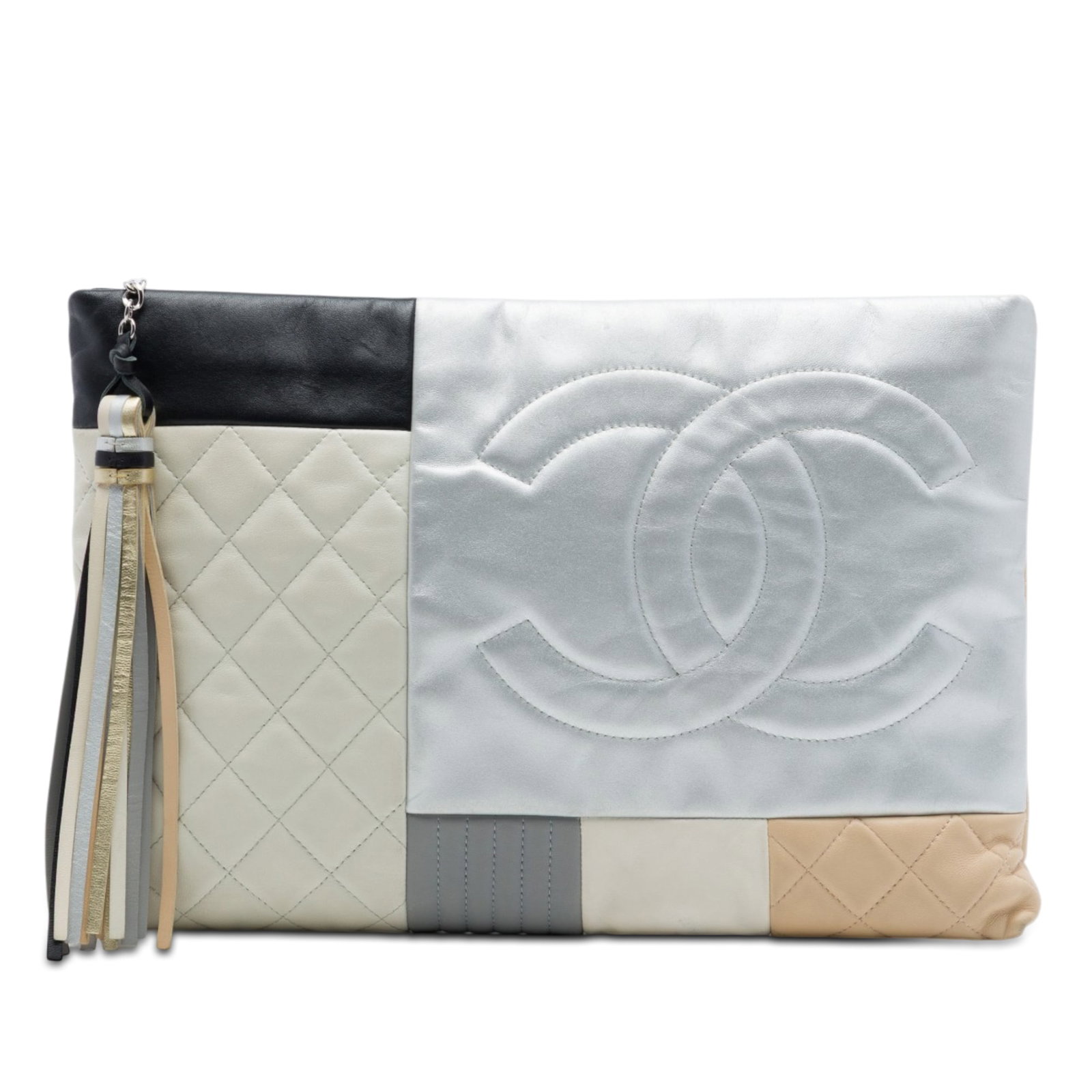 Chanel O Case Large Colorblock Quilted Lambskin Clutch (1 of 6)