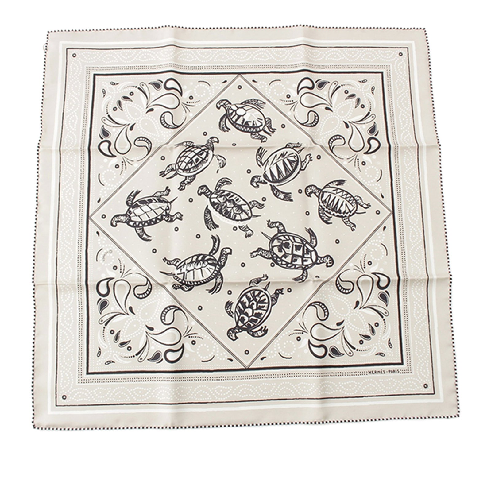 Hermes Les Tortues 55 Silk Scarf Brown: Hermes Les Tortues 55 Silk Scarf Brown Hermes Les Tortues Bandana 55 scarf featuring the Les Tortues print in silk. Made in France, this accessory comes in brown and includes the box. Condition is rat