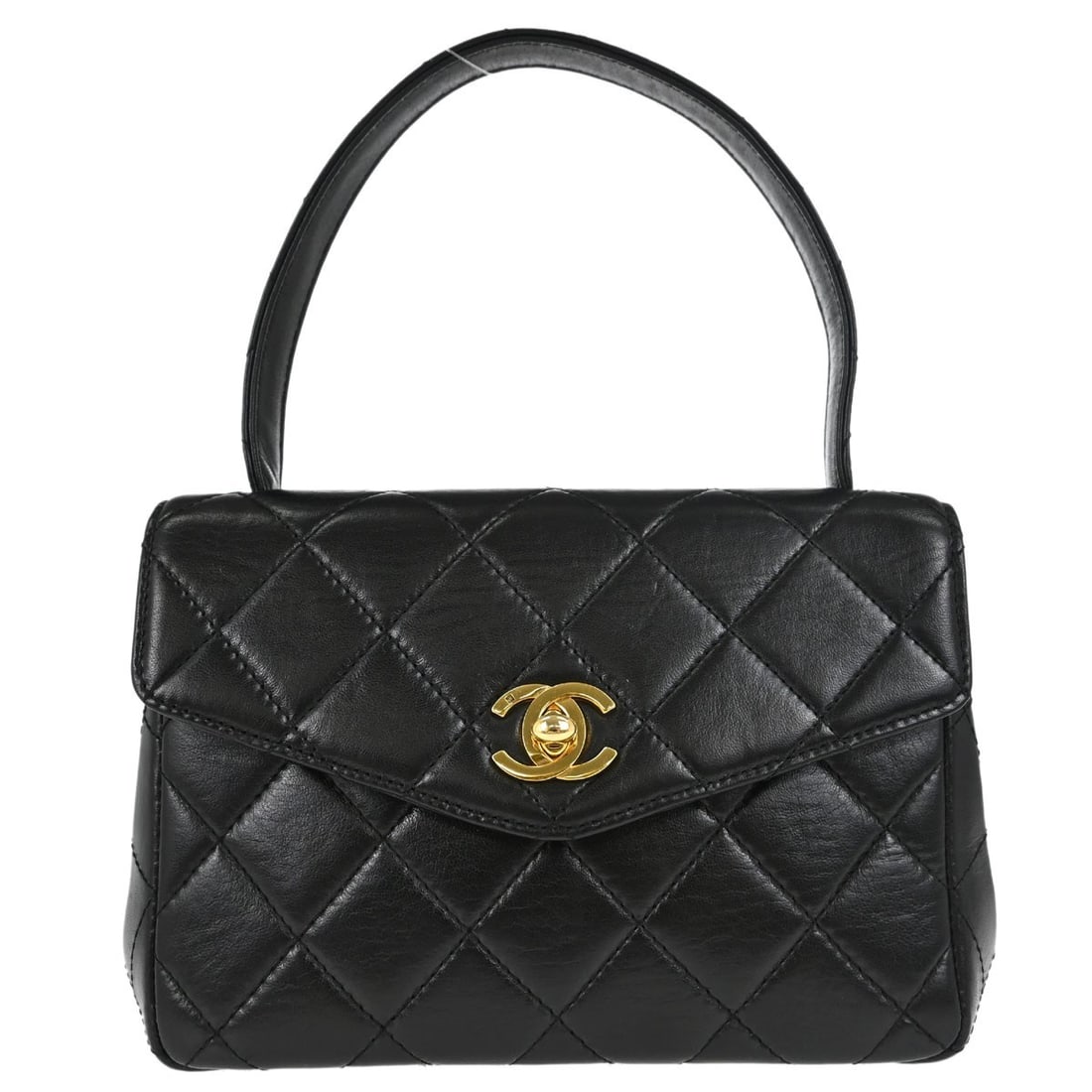 CHANEL Single Chain Shoulder Small Black Lambskin Top Handle Bag: CHANEL Single Chain Shoulder Small Black Lambskin Top Handle Bag Chanel top handle handbag in black lambskin with a matelasse quilted finish and turn-lock closure. This small women's bag features a to