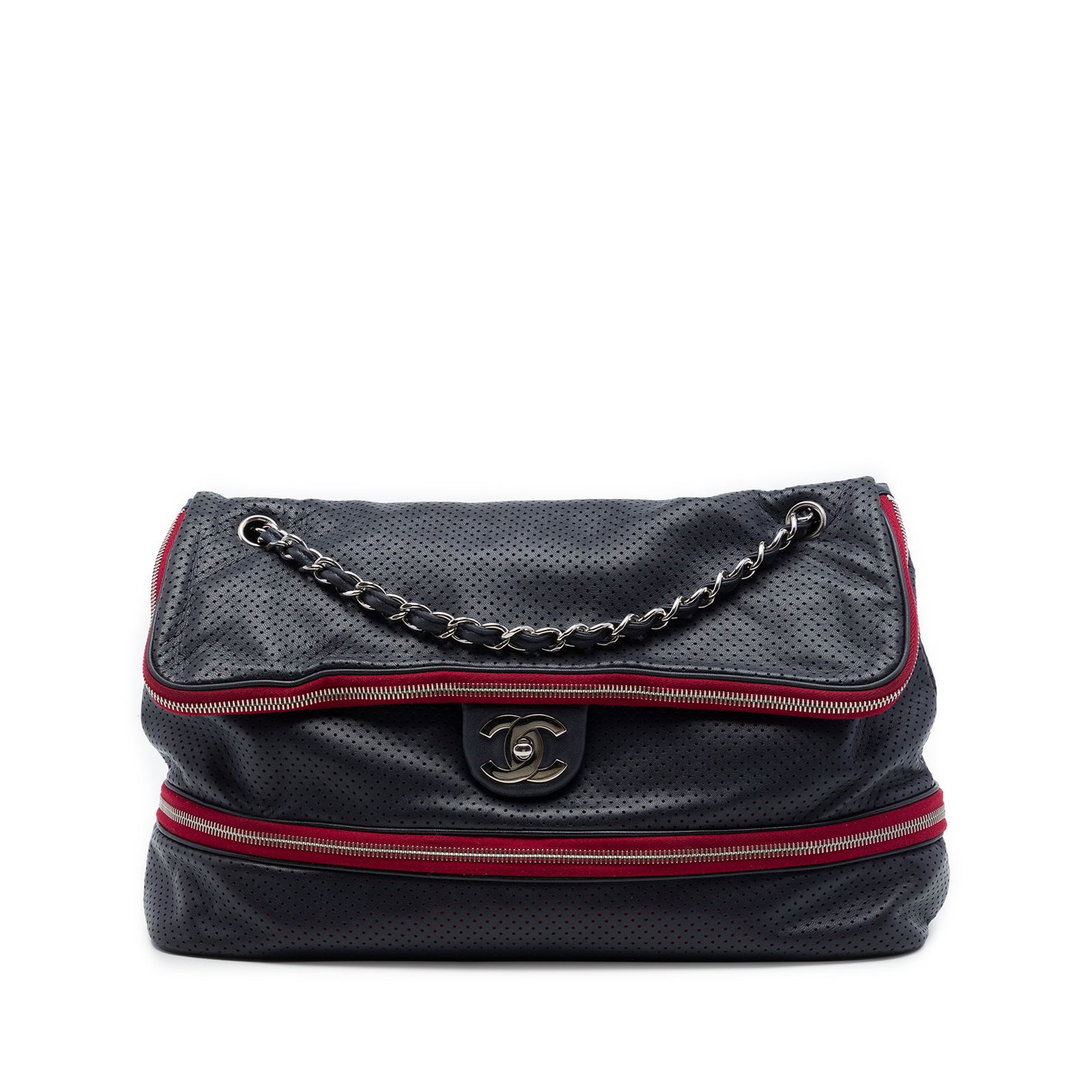 Blue Leather Shoulder Bag Chanel Expandable Flap Twist Lock (1 of 6)