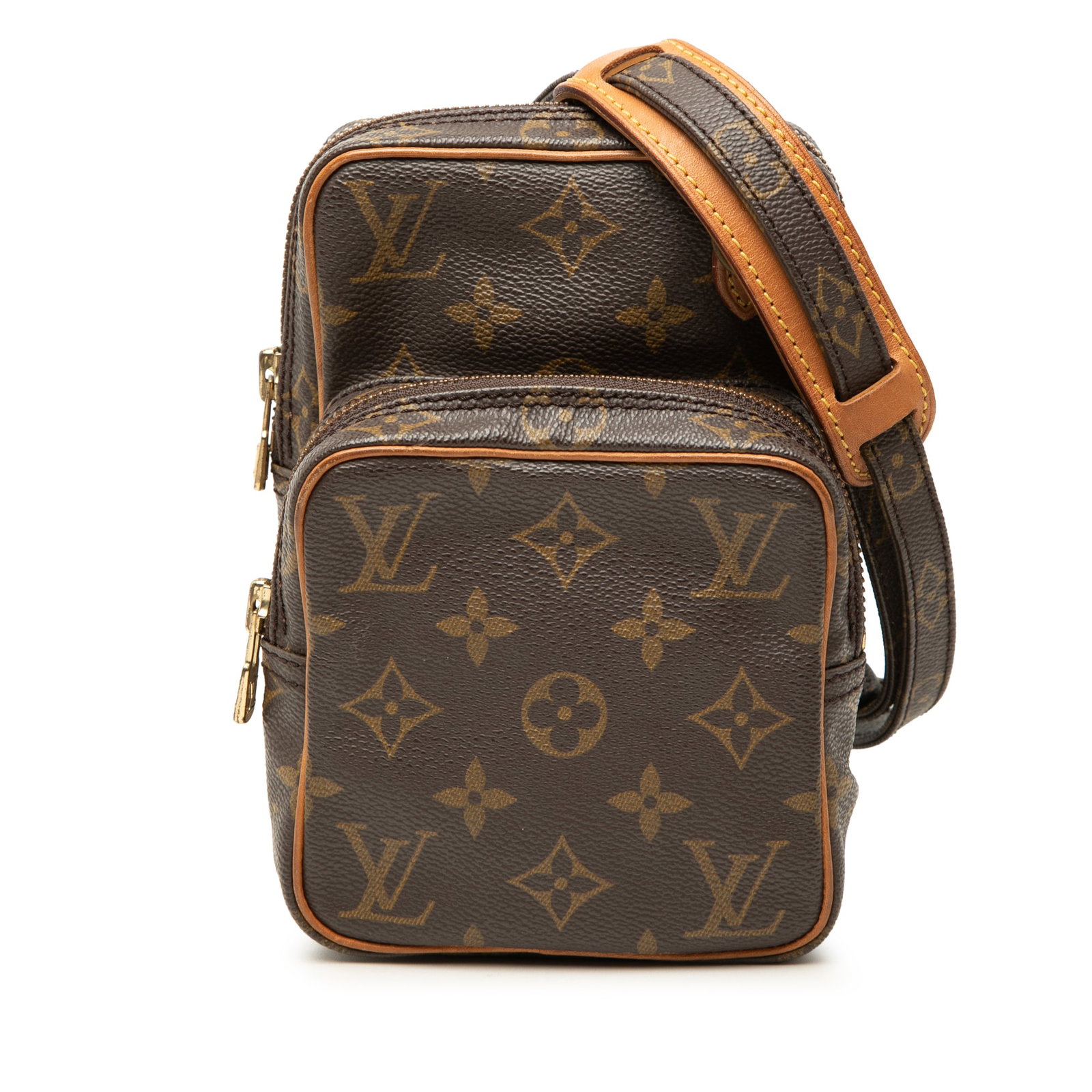 Louis Vuitton Mini Amazone Monogram Shoulder Bag: Louis Vuitton Mini Amazone Monogram Shoulder Bag A compact Louis Vuitton Monogram Mini Amazone shoulder bag crafted with a monogram canvas body and vachetta leather trim. It features an adjustable fla
