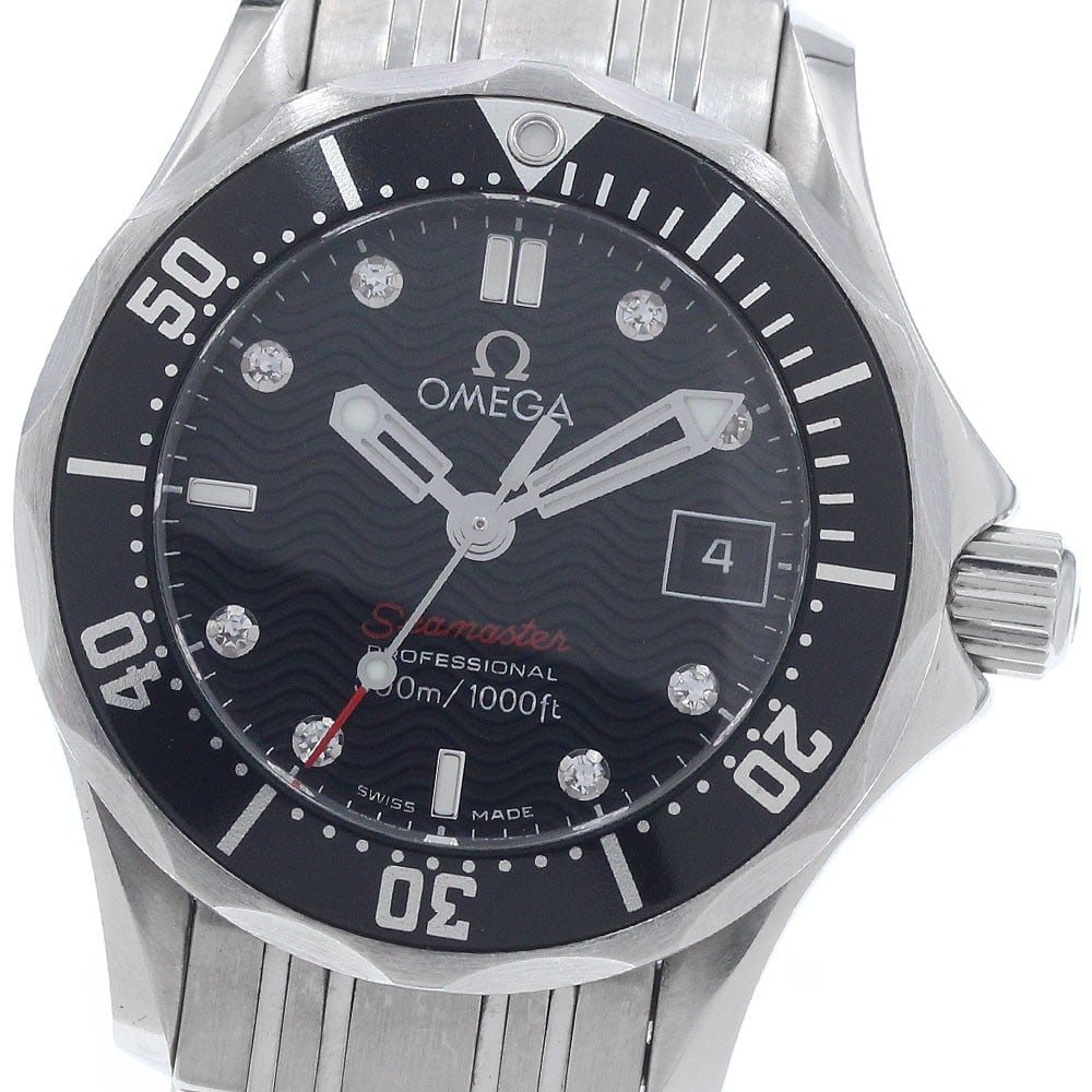 Omega Seamaster 300 Ladies Quartz Watch Ref 212.30.28.61.51.001 8P Diamond: Omega Seamaster 300 Ladies Quartz Watch Ref 212.30.28.61.51.001 8P Diamond OMEGA Seamaster 300 ladies wristwatch with a black dial, quartz movement, stainless steel case and bracelet, and date functio