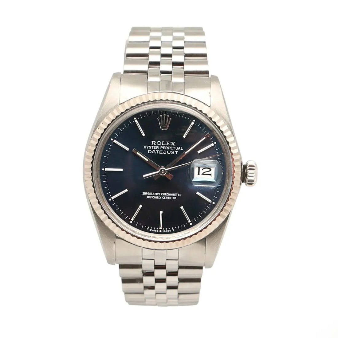 Rolex Datejust 16014 men's automatic watch blue dial 36mm steel gold: Rolex Datejust 16014 men's automatic watch blue dial 36mm steel gold Vintage Rolex Datejust men's wristwatch with a super rare blue sunburst dial and automatic movement. Produced in 1978, this pre-own
