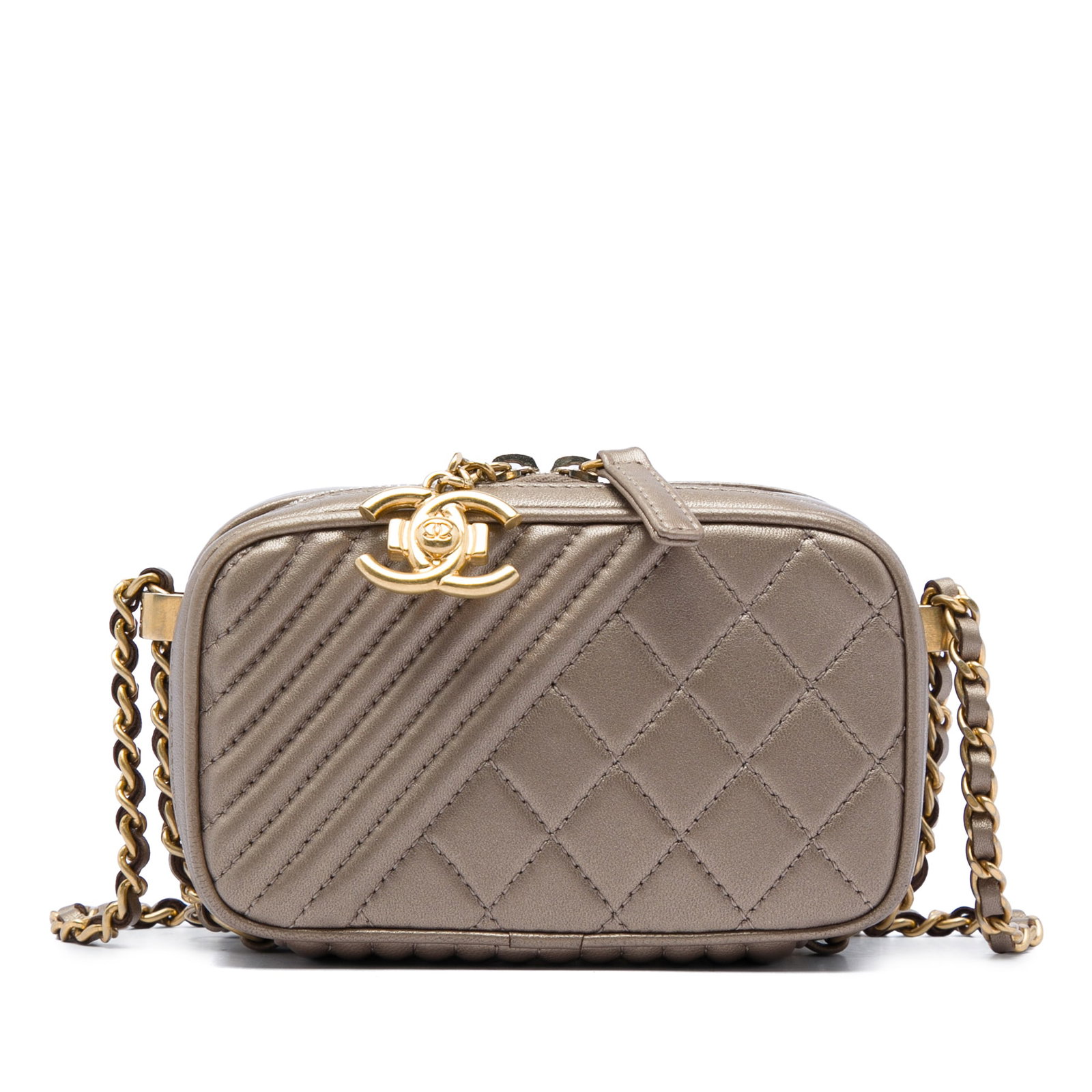 Chanel Coco Boy Mini Camera Bag Quilted Lambskin Leather: Chanel Coco Boy Mini Camera Bag Quilted Lambskin Leather A compact Chanel Coco Boy camera bag crafted in quilted lambskin leather. This mini bag features a leather-woven chain shoulder strap with a le