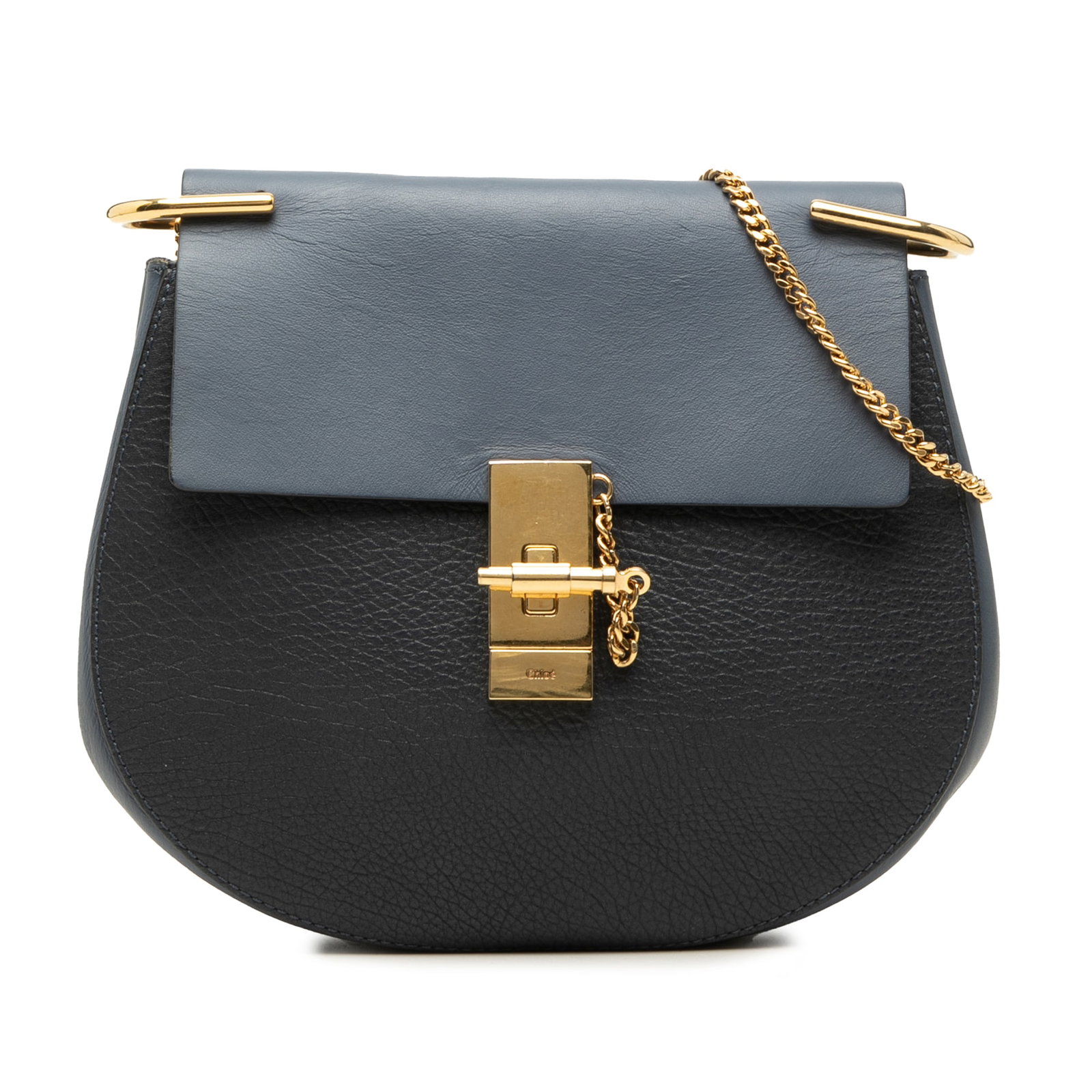 Chloe Drew Small Bicolor Calfskin Crossbody Bag Blue: Chloe Drew Small Bicolor Calfskin Crossbody Bag Blue This Chloe Drew crossbody bag is crafted in bicolor smooth and grained calfskin leather with the collection's signature front flap and pin-lock clo