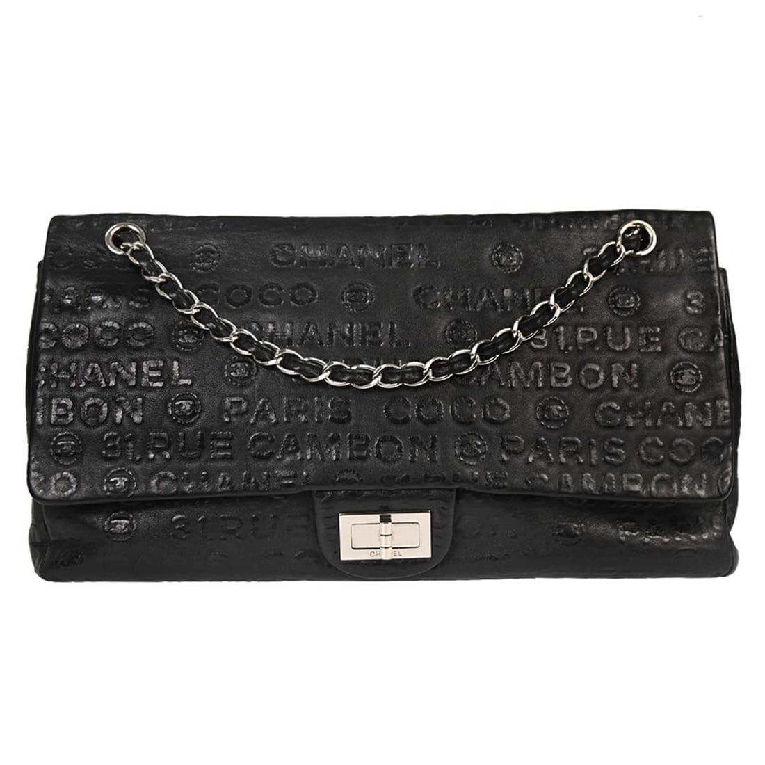 CHANEL Classic Double Flap Maxi Shoulder Bag Black Calfskin: CHANEL Classic Double Flap Maxi Shoulder Bag Black Calfskin Chanel Unlimited 2.55 Maxi Double Flap shoulder bag in black calfskin with a turn-lock closure and shoulder strap design. Made in France,