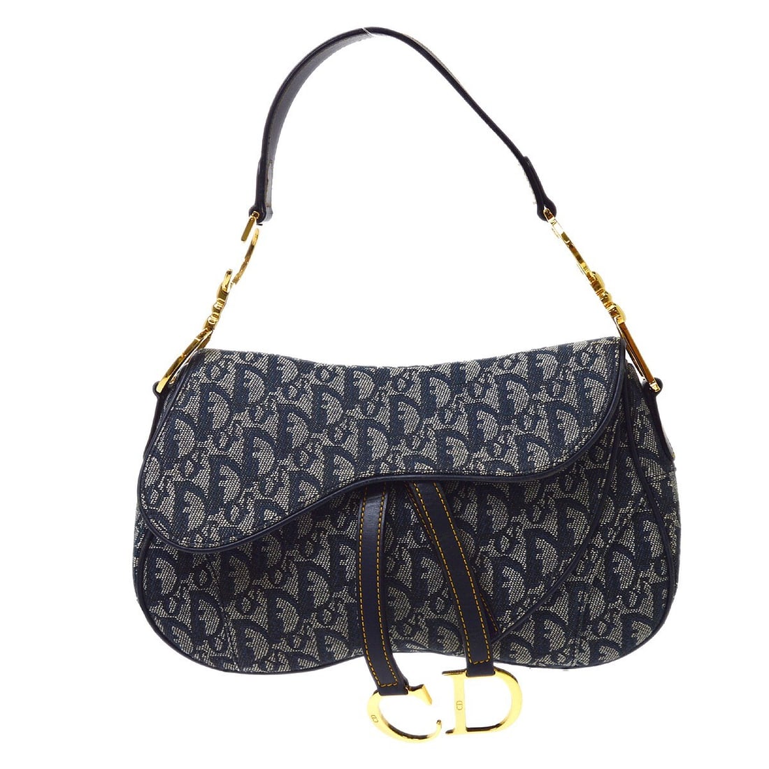 Dior Trotter Double Saddle Shoulder Bag in Navy Canvas Leather (1 of 9)