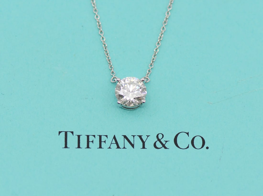 Tiffany & Co Platinum Solitaire Diamond Pendant Necklace 1.32ct J VVS1 (1 of 5)