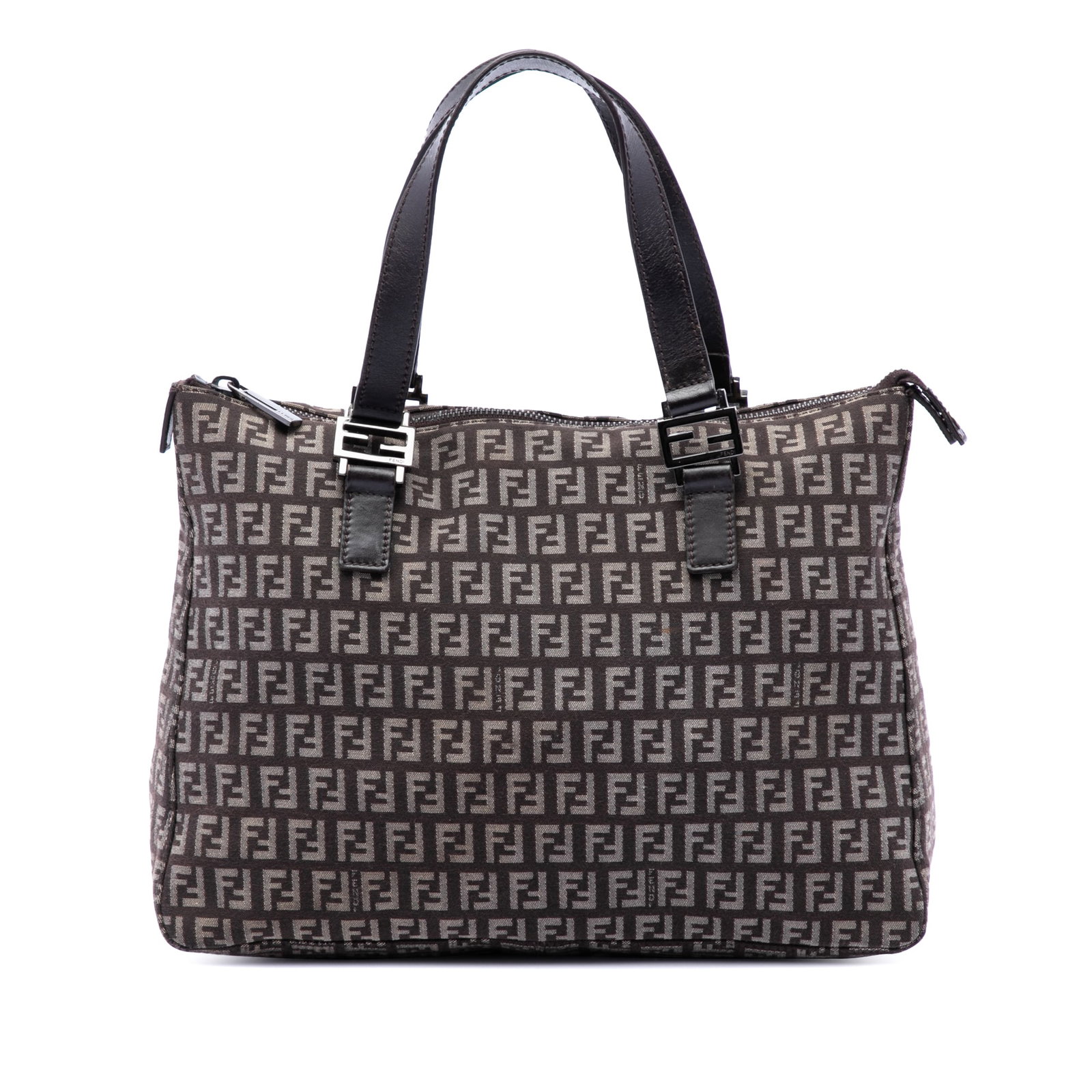Fendi Zucchino Brown Canvas Tote Bag: Fendi Zucchino Brown Canvas Tote Bag This Fendi Zucchino Canvas Tote features a durable canvas body with the iconic Zucchino pattern, complemented by flat leather handles and a top zip closure. The in