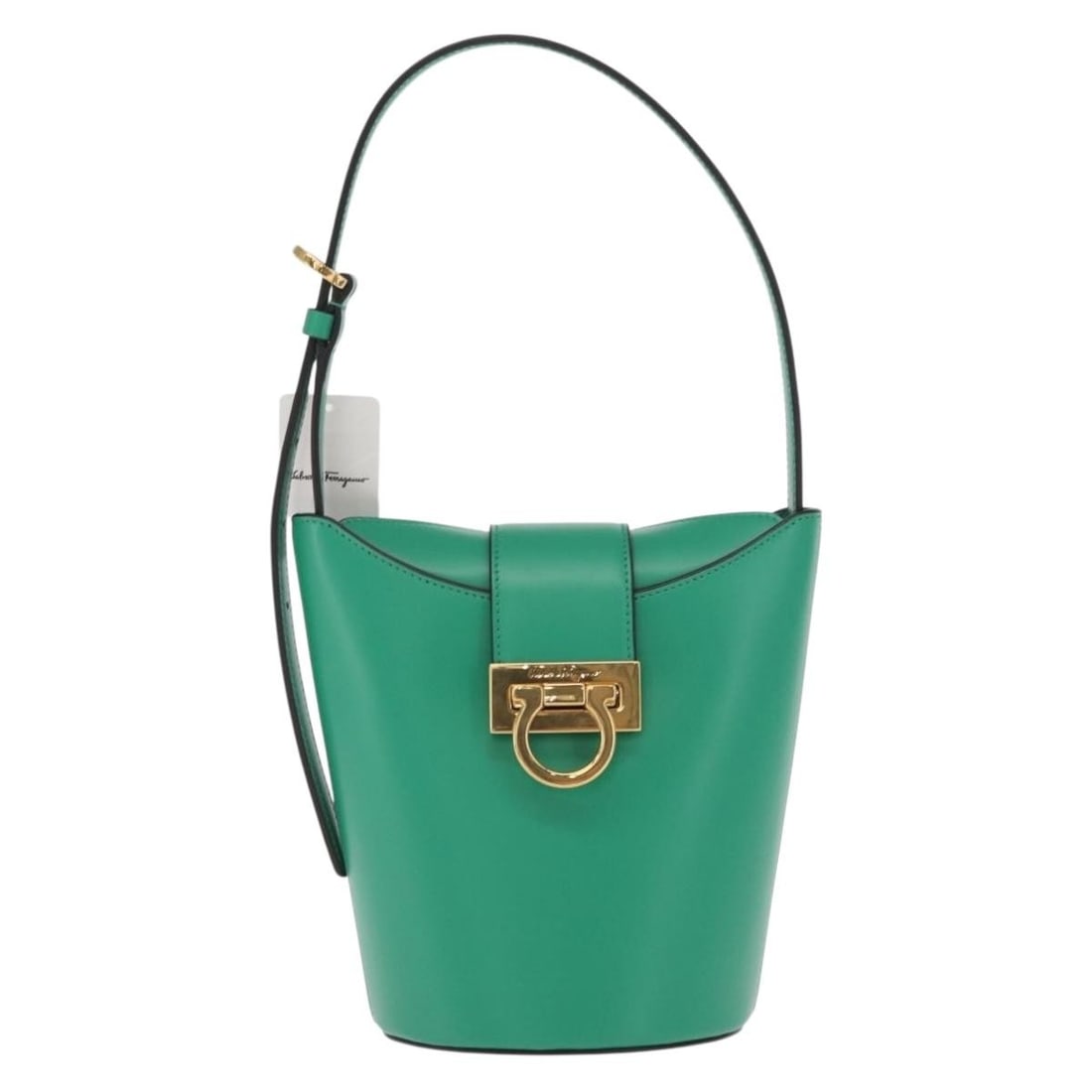 Salvatore Ferragamo Gancini green leather handbag: Salvatore Ferragamo Gancini green leather handbag This Salvatore Ferragamo Gancini handbag is crafted from green leather and designed for women. The bag is in very good overall condition, with minimal