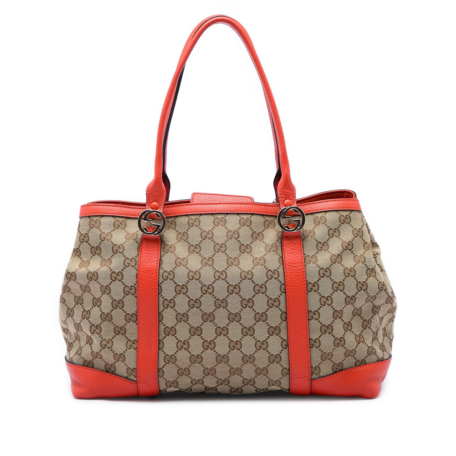 Gucci Miss GG Canvas Tote Bag Beige Leather Trim: Gucci Miss GG Canvas Tote Bag Beige Leather Trim Gucci GG Canvas Miss GG Tote in beige with a canvas body, leather trim, and rolled leather handles. The open top has a magnetic snap closure, and the i