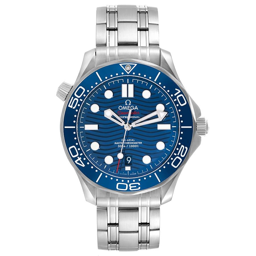 Omega 210.30.42.20.03.001 Seamaster Diver 300M mens watch blue dial card 2024: Omega 210.30.42.20.03.001 Seamaster Diver 300M mens watch blue dial card 2024 Omega Seamaster Diver 300M Co-Axial Master Chronometer men's watch with a blue dial, rotating bezel, and stainless steel b
