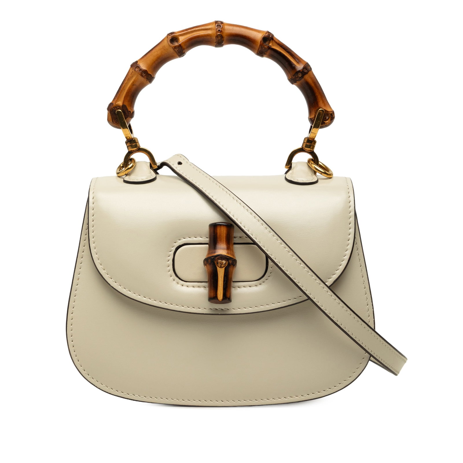 Gucci 1947 Bamboo Mini Top Handle Satchel in White Calfskin (1 of 7)