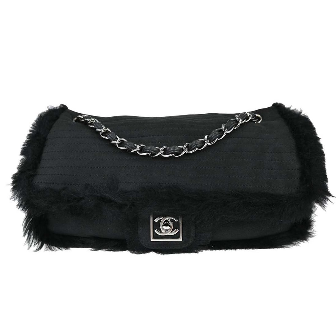 CHANEL Sport Line Large Black Suede Shoulder Bag with Artificial Fur (1 of 15)