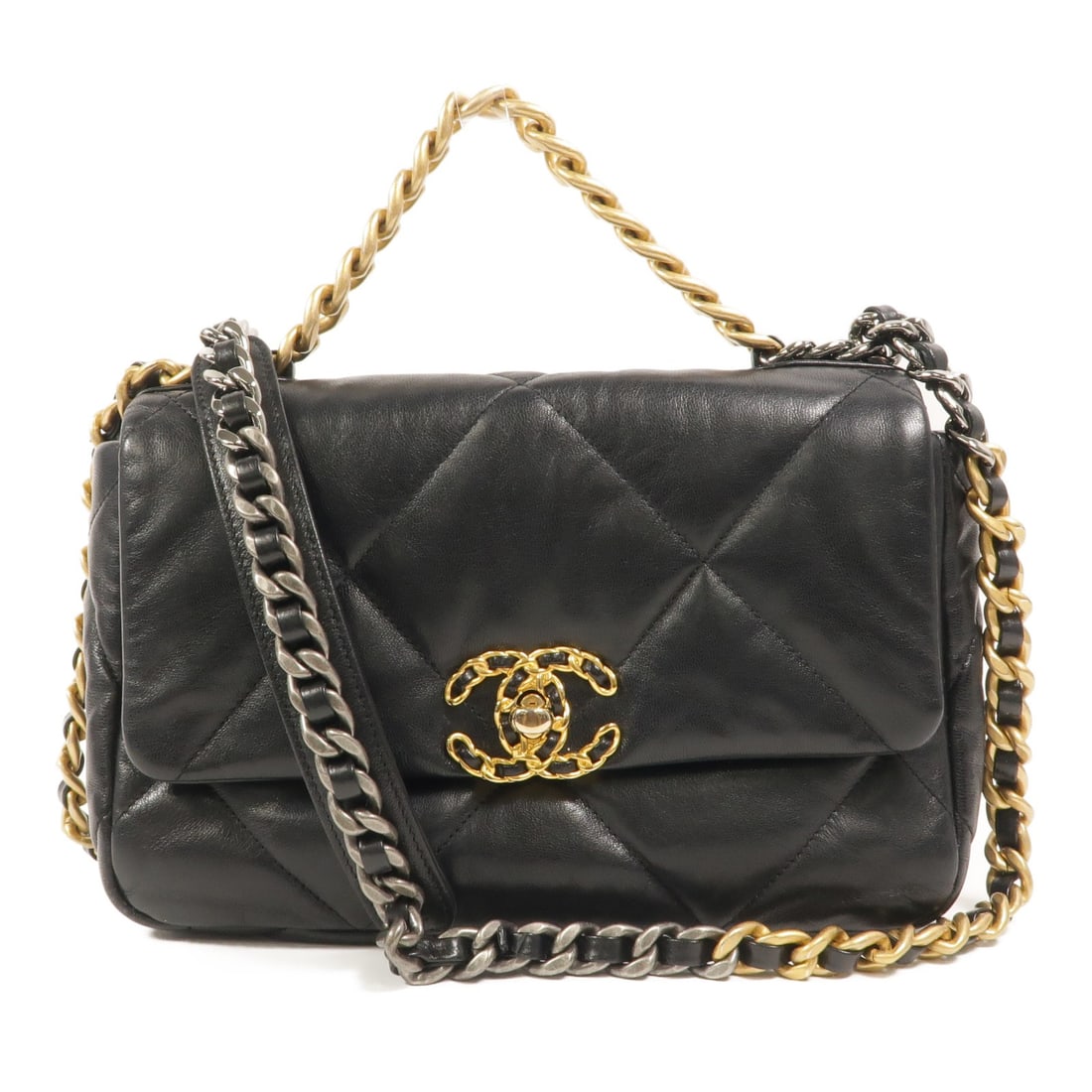 CHANEL C19 AS1160 Small Black Lambskin 2 Way Shoulder Bag (1 of 17)