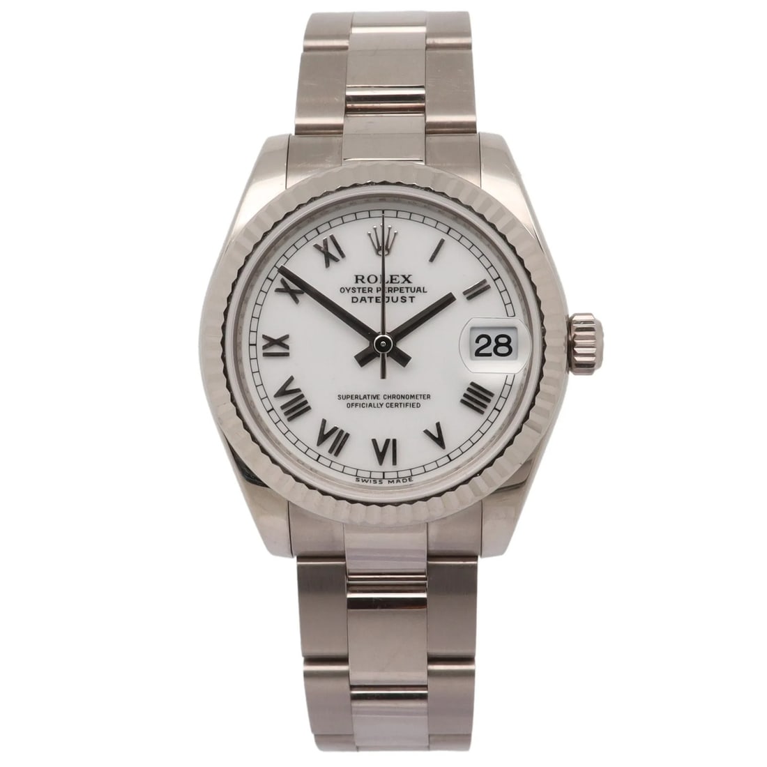 Rolex Datejust 31 White Gold Diamond MOP Ladies Watch 178279: Rolex Datejust 31 White Gold Diamond MOP Ladies Watch 178279 This Rolex Datejust 31 Ladies Watch features a 31 mm 18K white gold case, a custom diamond-set mother of pearl dial, and a diamond fluted f