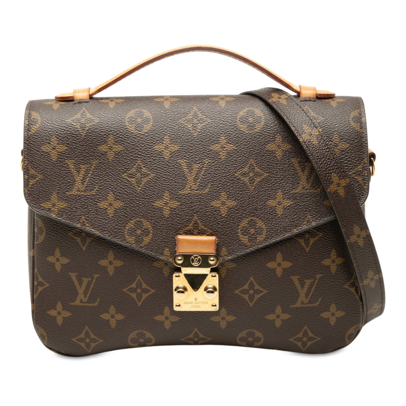 Louis Vuitton Pochette Metis Monogram Shoulder Bag: Louis Vuitton Pochette Metis Monogram Shoulder Bag Louis Vuitton Monogram Pochette Metis handbag crafted with a monogram canvas body, a flat vachetta leather top handle, and a detachable flat shoulder