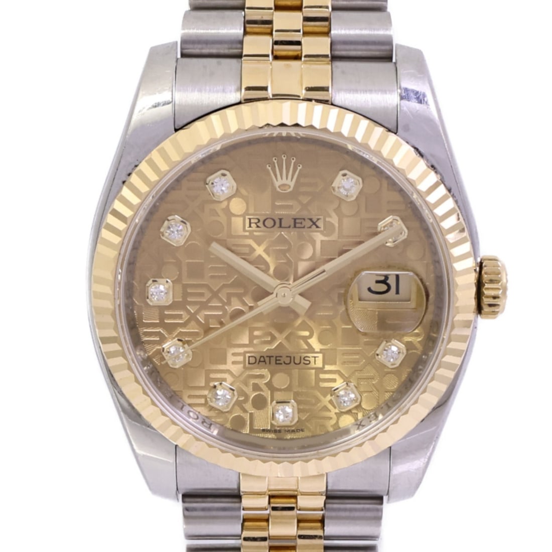 ROLEX 116233G Datejust mens automatic wristwatch in 18K yellow gold steel: ROLEX 116233G Datejust mens automatic wristwatch in 18K yellow gold steel Rolex Datejust automatic wristwatch for men, model 116233G, featuring a gold dial and a stainless steel and 18K yellow gold co
