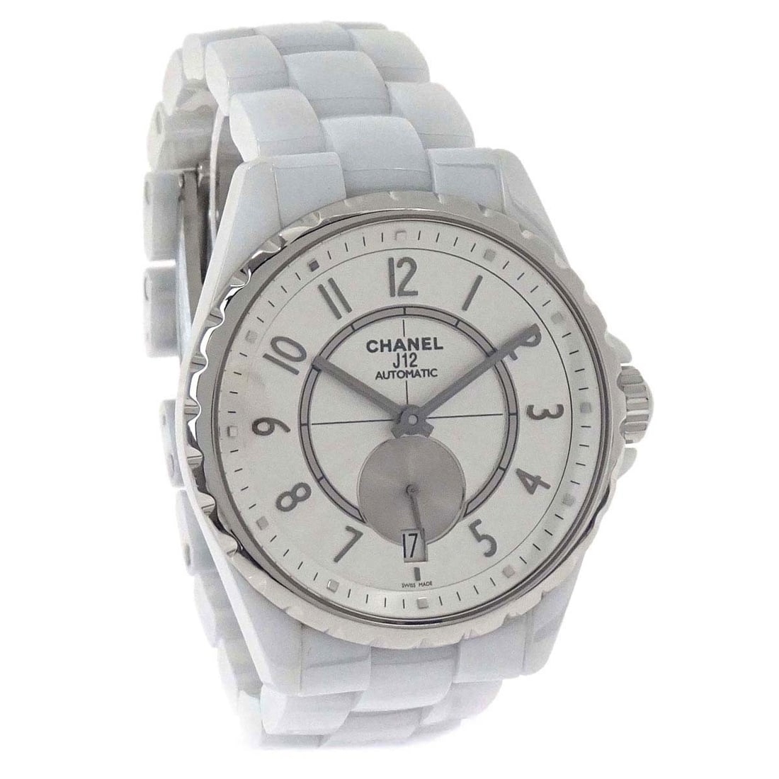 CHANEL J12 Women's 36.5mm Automatic Ceramic Wristwatch White: CHANEL J12 Women's 36.5mm Automatic Ceramic Wristwatch White Chanel J12 self-winding wristwatch with a white ceramic case and matching white ceramic band. This women's analog watch features a white di