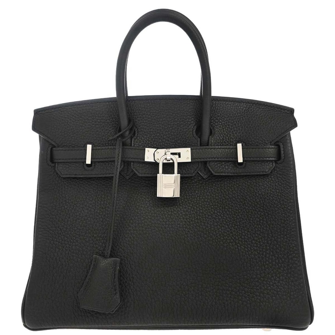 HERMES Birkin 25 Black Togo Leather Top Handle Bag: HERMES Birkin 25 Black Togo Leather Top Handle Bag Hermes Birkin 25 handbag in black Togo leather, made in France. It features a top handle design with double handles, a flap turnlock closure, lock st