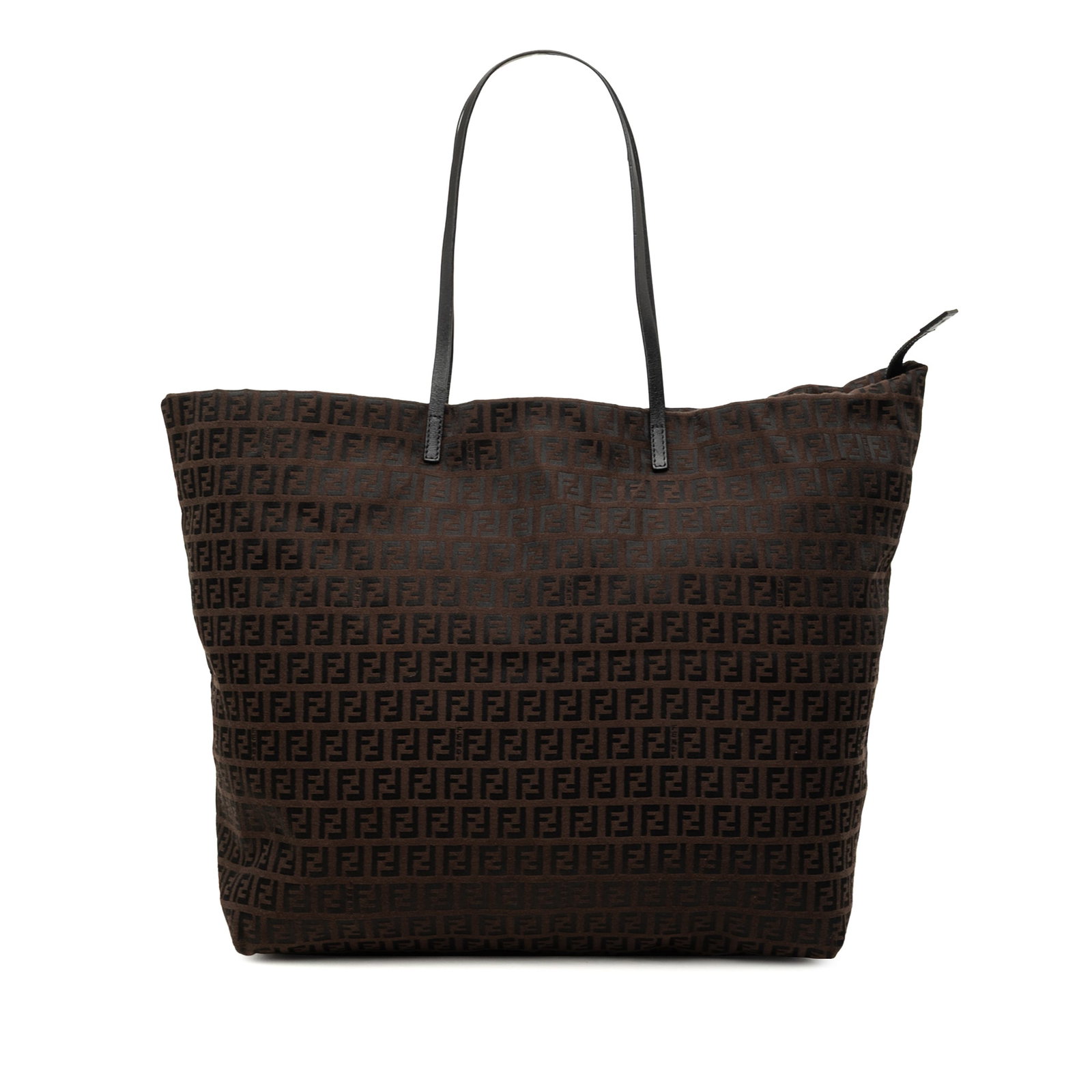 Fendi Zucchino Tote Bag in Brown Canvas: Fendi Zucchino Tote Bag in Brown Canvas Fendi Zucchino canvas tote in brown with flat leather straps, a top zip closure, and an interior zip pocket. Made in Italy. Condition is B+ with visible wear an