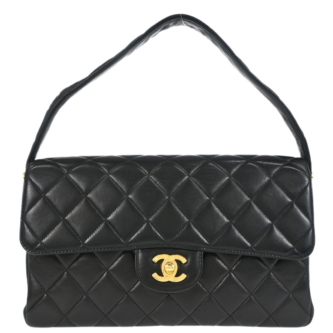 CHANEL Double Sided Classic Flap Medium Black Lambskin Shoulder Bag: CHANEL Double Sided Classic Flap Medium Black Lambskin Shoulder Bag Chanel Black Lambskin Double Sided Classic Flap Handbag in medium size, designed as a shoulder bag with a turnlock closure and shoul