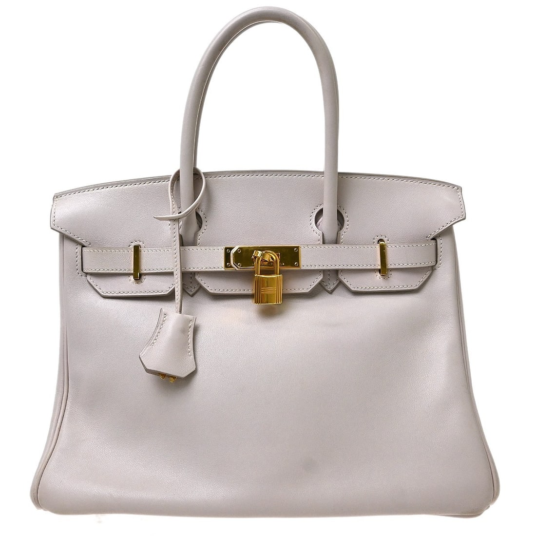 HERMES Birkin 30 Swift Leather Top Handle Bag Glycine: HERMES Birkin 30 Swift Leather Top Handle Bag Glycine Hermes Birkin 30 handbag in Glycine Swift leather with double handles and a turn-lock flap closure. This medium top handle bag features a leather 