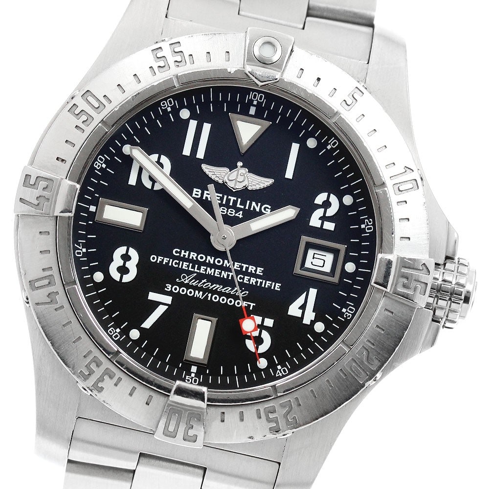 Breitling Avenger Seawolf A17330 automatic date mens wristwatch: Breitling Avenger Seawolf A17330 automatic date mens wristwatch Breitling Avenger Seawolf wristwatch with automatic movement and date function. This men's watch features a black dial with a stainless 