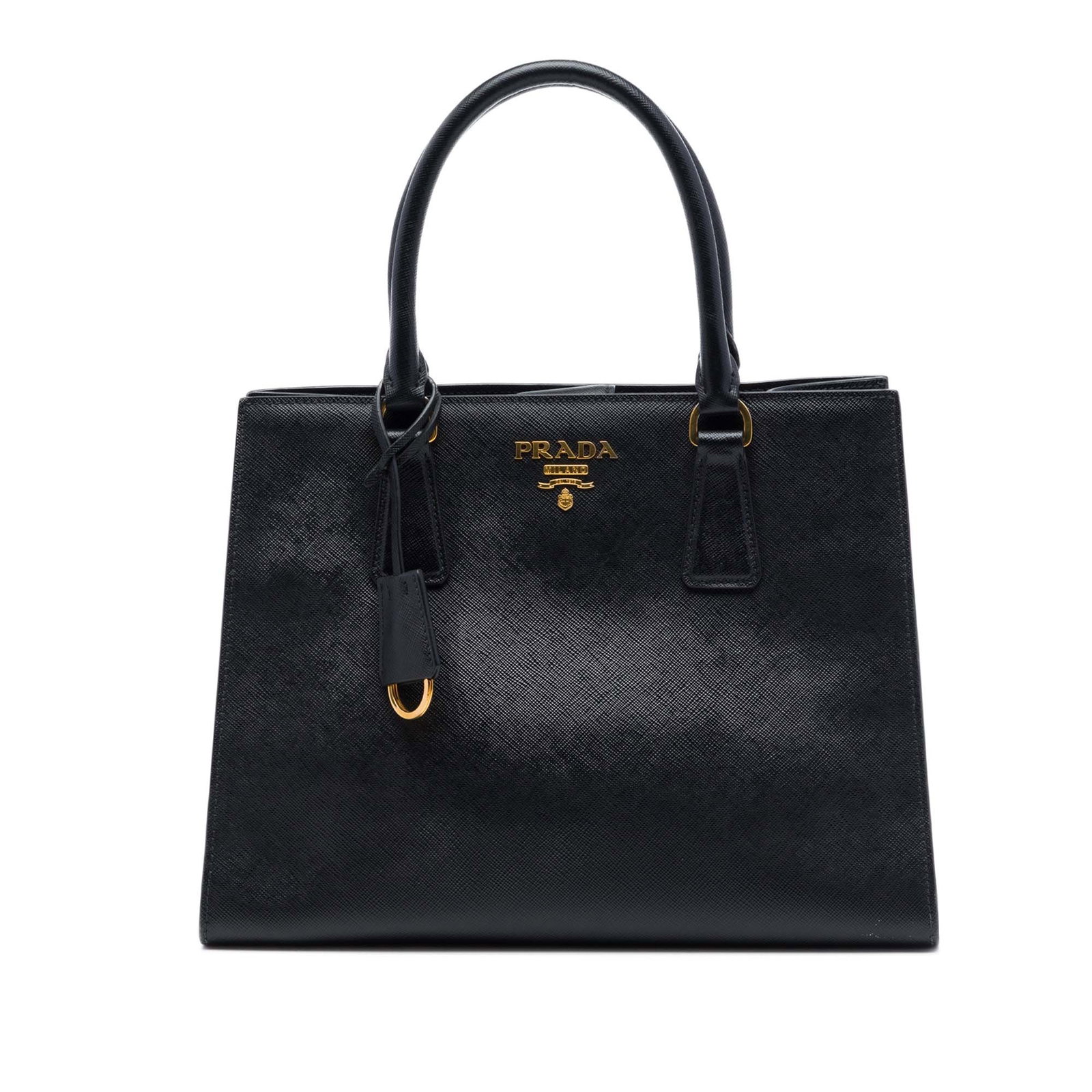 Prada Saffiano Lux Open Convertible Tote Medium Black Leather Bag: Prada Saffiano Lux Open Convertible Tote Medium Black Leather Bag This Prada Medium Saffiano Lux Open Convertible Tote is crafted in black saffiano leather with rolled leather handles and a top strap 