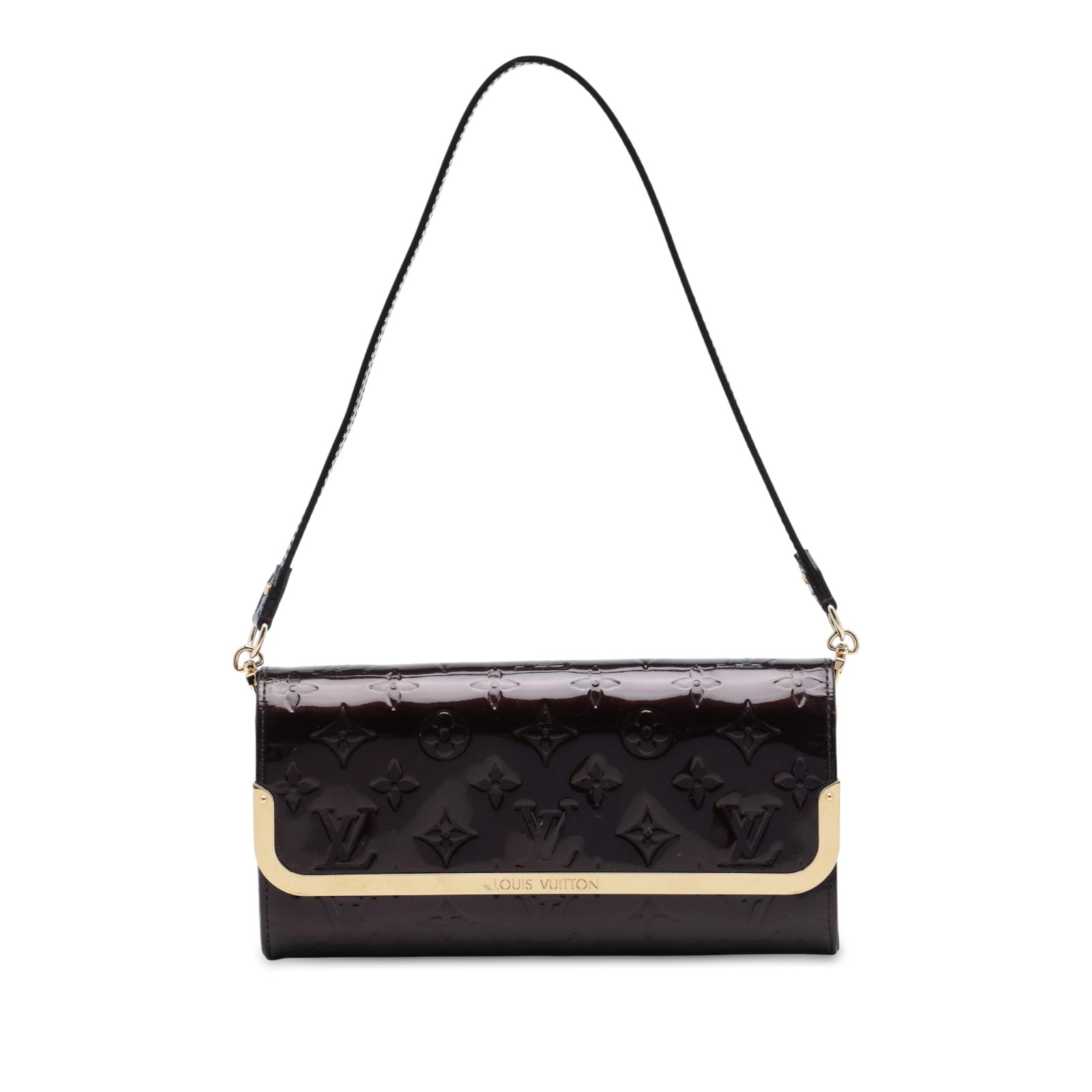 Louis Vuitton Rossmore MM Vernis Leather Clutch Bag Purple: Louis Vuitton Rossmore MM Vernis Leather Clutch Bag Purple Louis Vuitton Vernis Rossmore MM in purple vernis leather with a front flap design, exterior back slip pockets, a flat leather strap, and int