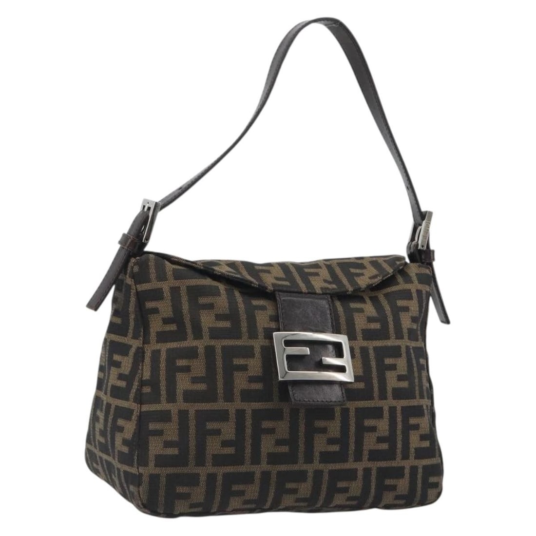 Fendi Mamma Baguette Zucca Canvas Shoulder Bag Brown Black: Fendi Mamma Baguette Zucca Canvas Shoulder Bag Brown Black Fendi Mamma Baguette shoulder bag in Zucca canvas with a brown and black colorway. Made in Italy, this women's bag features a shoulder strap 