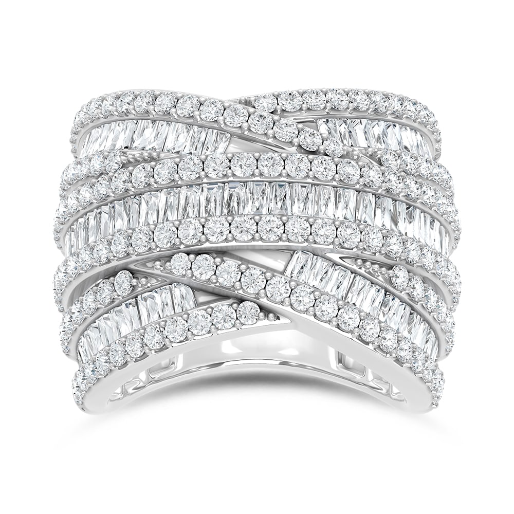 14K White Gold Lab Grown Diamond 2 1/4 Ct.Tw. Round and Tapper Fashion Ring: 14K White Gold Lab Grown Diamond 2 1/4 Ct.Tw. Round and Tapper Fashion Ring Crafted in sleek 14K White Gold, this fashion ring features round and tapered lab grown diamonds totaling 2 1/4 Ct.Tw., deli