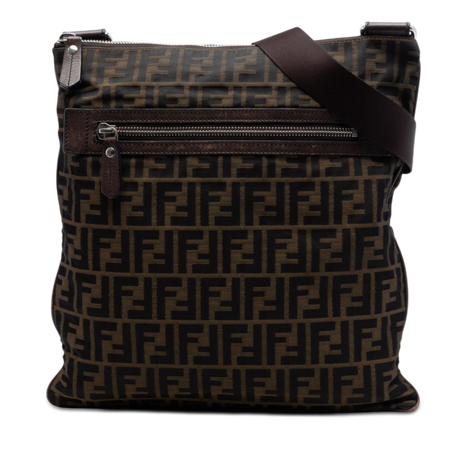 Fendi Zucca Brown Canvas Crossbody Bag with Leather Trim (1 of 6)