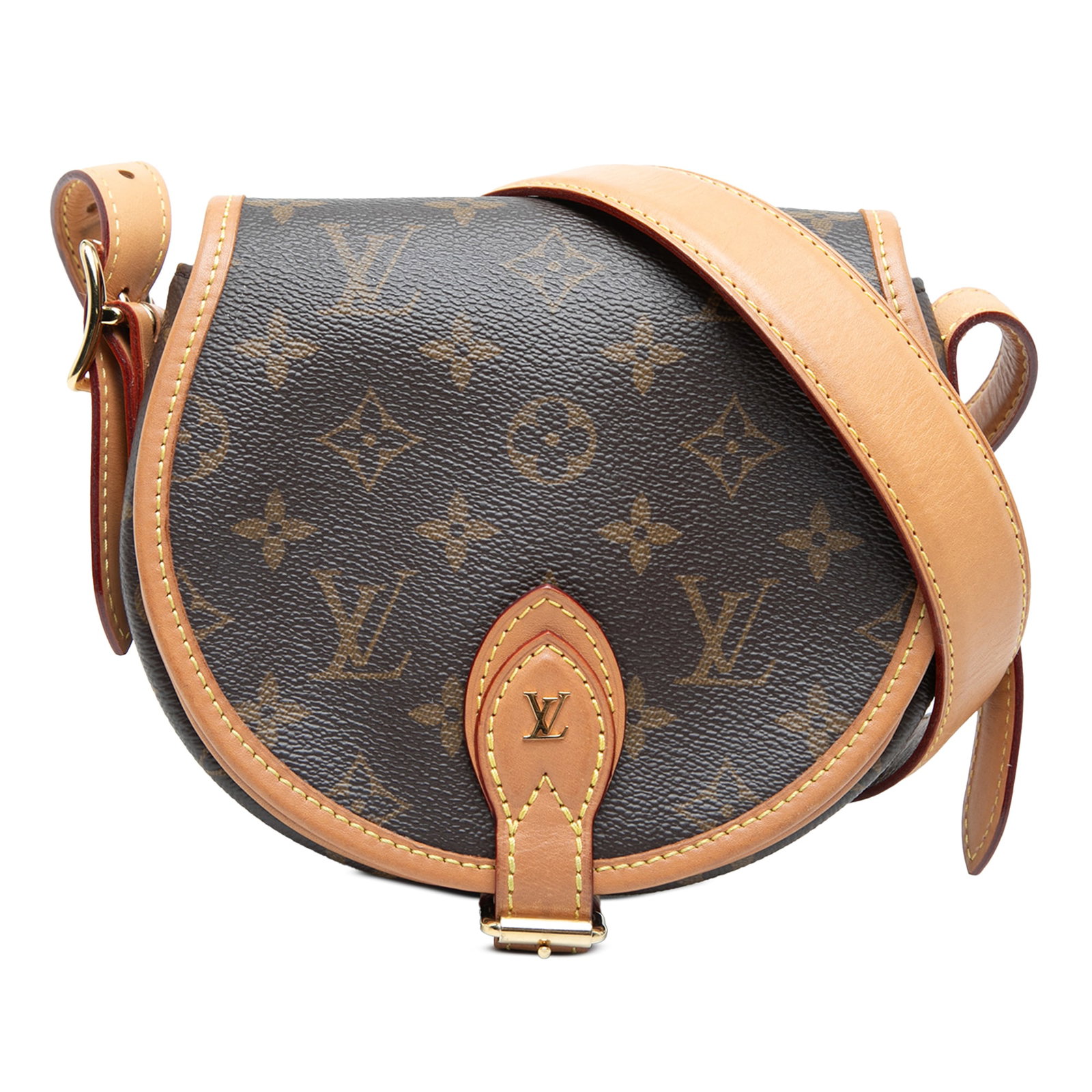 Louis Vuitton Tambourin Monogram Shoulder Bag Brown Canvas: Louis Vuitton Tambourin Monogram Shoulder Bag Brown Canvas Louis Vuitton Monogram Tambourin shoulder bag crafted with a monogram canvas body and vachetta leather trim. It features an adjustable flat v
