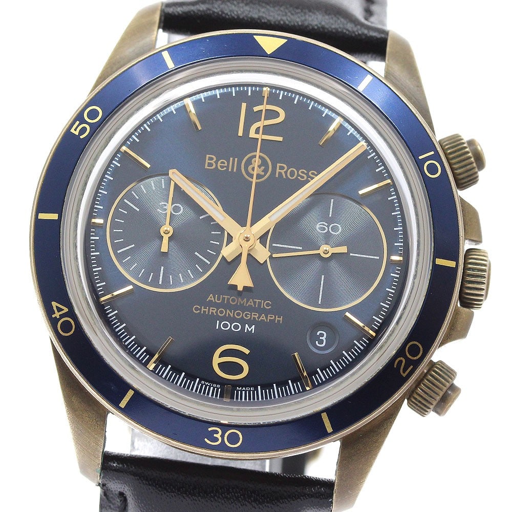 Bell&Ross BRV2-94-B mens chronograph wristwatch Vintage Bronze aftermarket strap: Bell&Ross BRV2-94-B mens chronograph wristwatch Vintage Bronze aftermarket strap Bell & Ross BRV2-94-B Vintage Bronze chronograph men's wristwatch with an automatic movement and navy dial. This limite