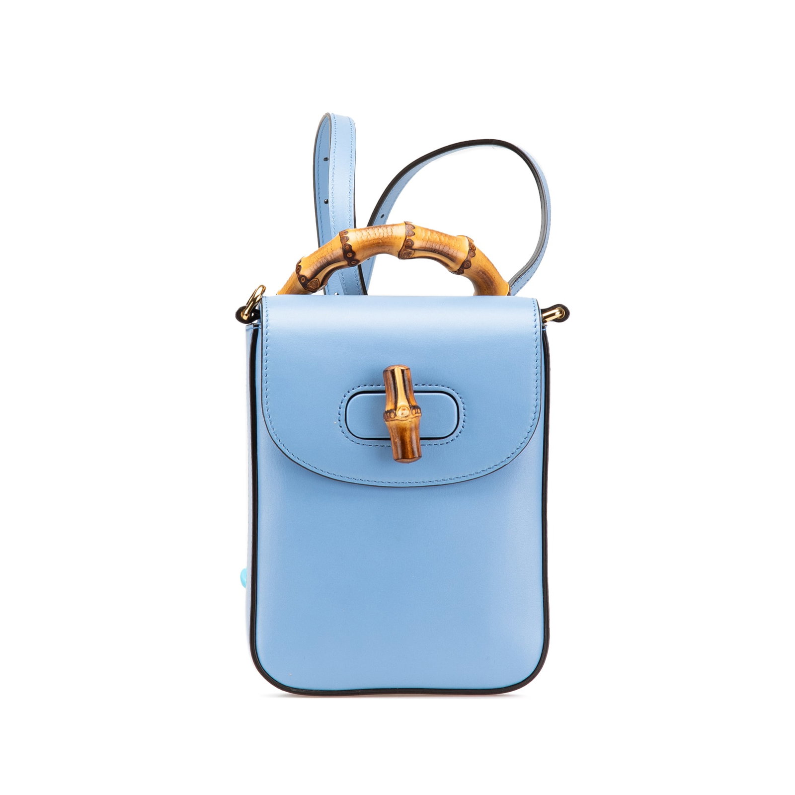 Gucci Mini Calfskin Bamboo Top Handle Bag Blue Leather (1 of 11)