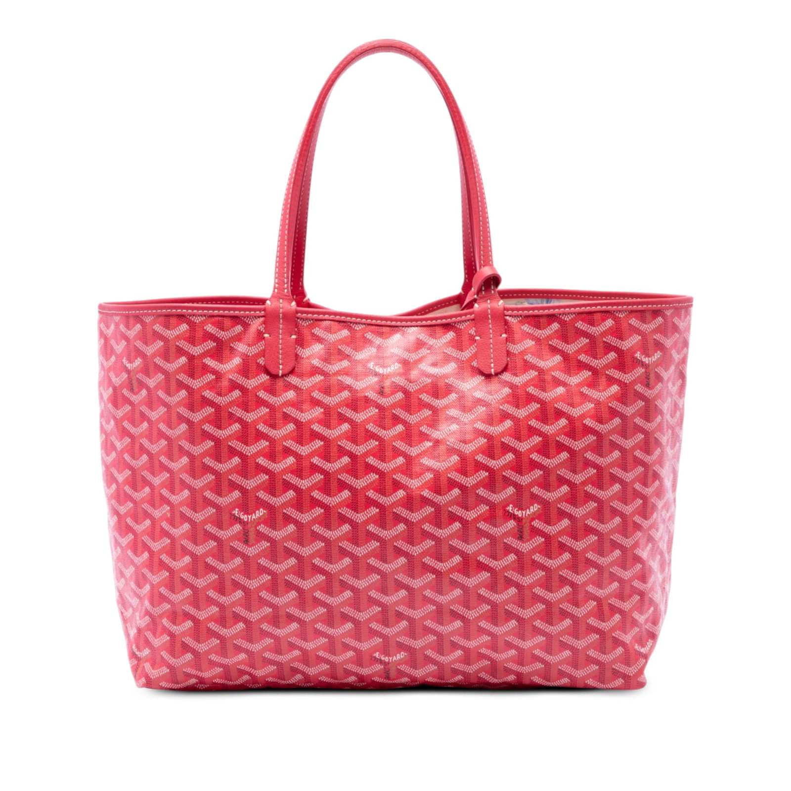 Goyard Saint Louis PM Reversible Le Jardin Goyardine Tote: Goyard Saint Louis PM Reversible Le Jardin Goyardine Tote Limited Edition Goyardine Le Jardin Reversible Saint Louis PM tote bag in red with a coated canvas body, leather trim, flat leather straps, an