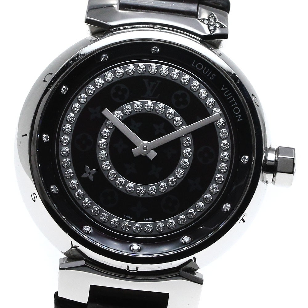 Louis Vuitton Tambour Diamant GM Q111C mens quartz wristwatch: Louis Vuitton Tambour Diamant GM Q111C mens quartz wristwatch Louis Vuitton Tambour Diamant GM men's wristwatch with a bordeaux dial and quartz movement. This Swiss-made watch features a stainless ste