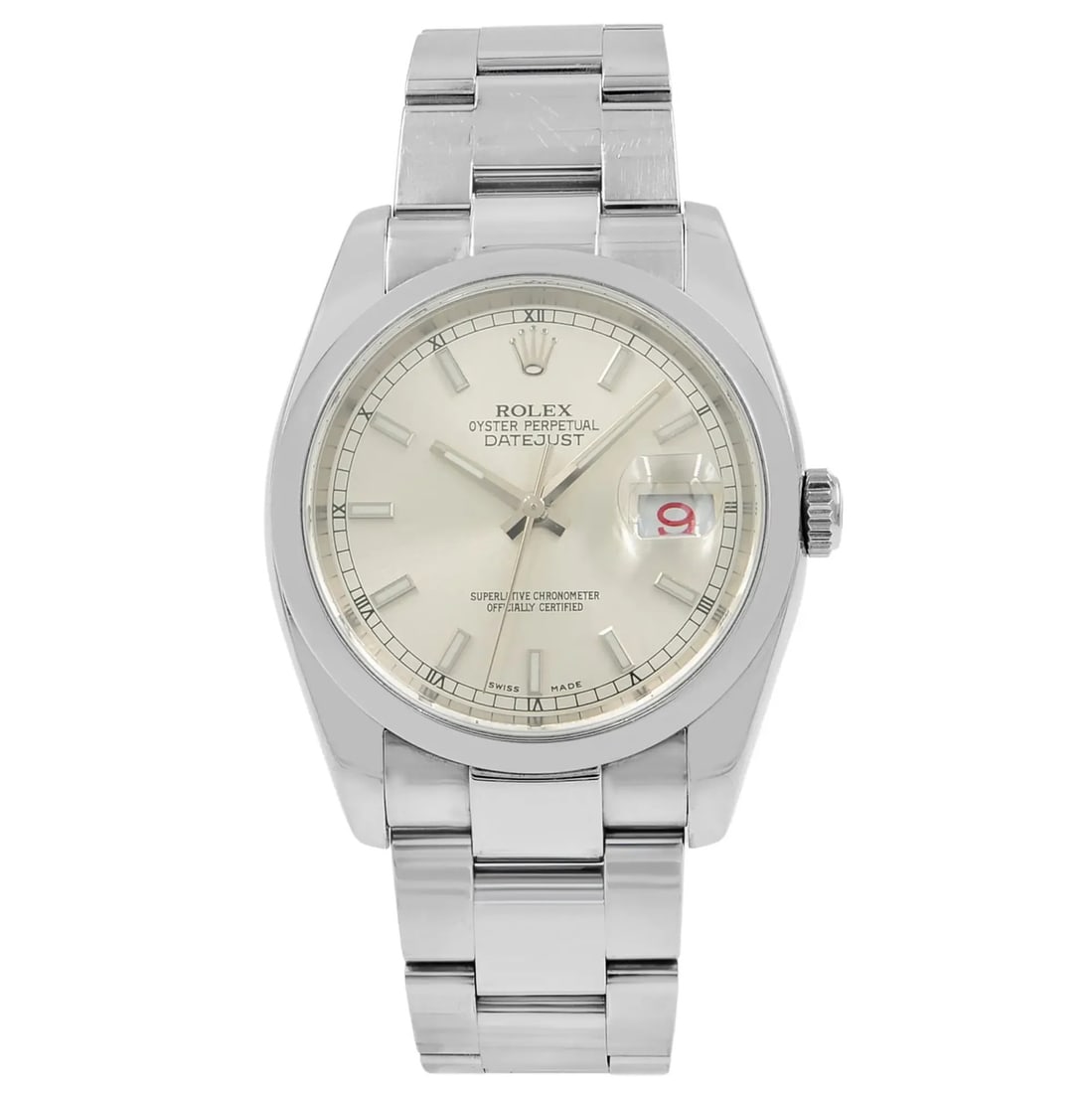 Rolex 116200 Datejust men's automatic wristwatch with silver dial: Rolex 116200 Datejust men's automatic wristwatch with silver dial Pre-owned Rolex Datejust men's wristwatch with a silver dial and automatic movement. This 2006 watch features a stainless steel case a