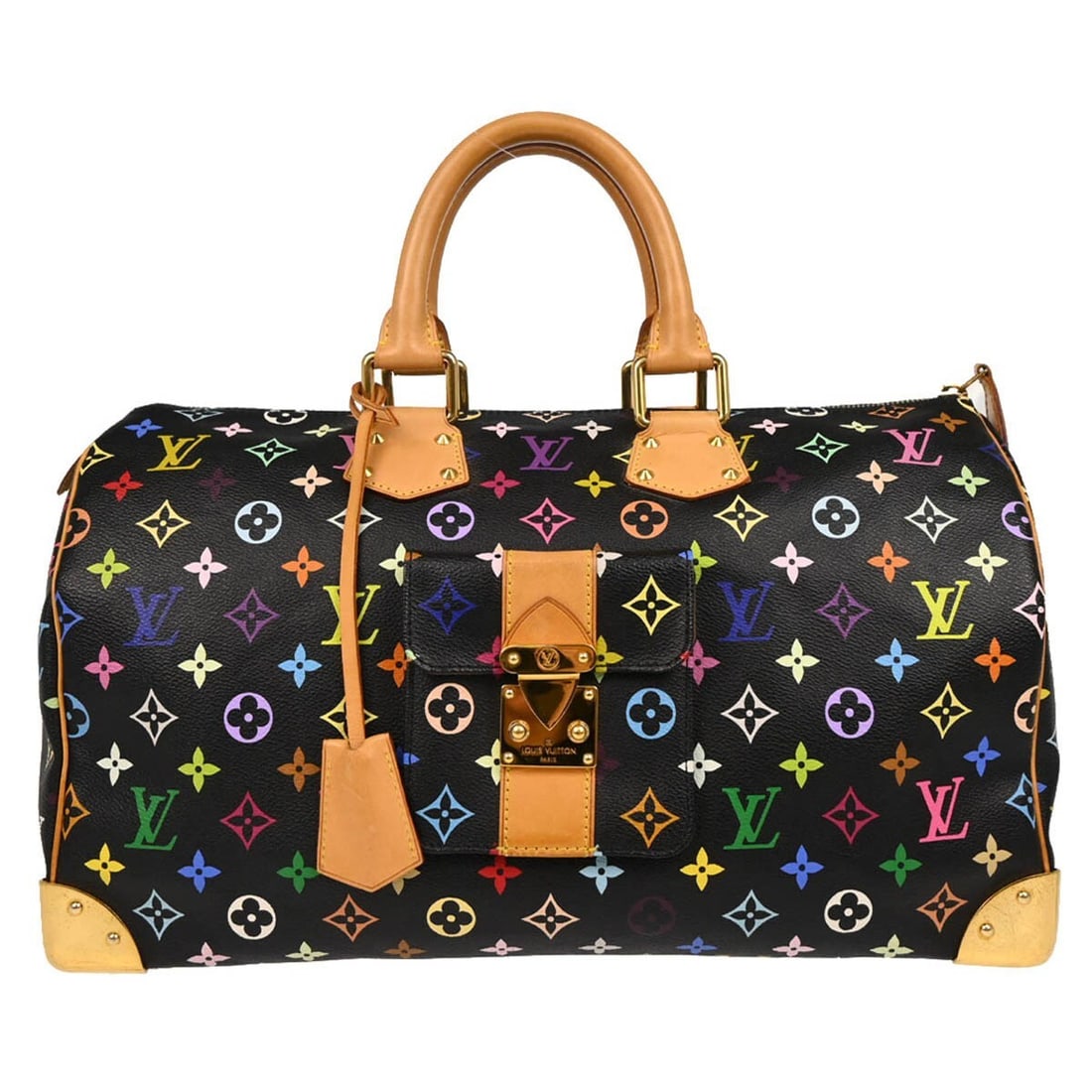 Louis Vuitton Speedy 40 Black Monogram Multicolor Handbag M93217: Louis Vuitton Speedy 40 Black Monogram Multicolor Handbag M93217 Louis Vuitton Speedy 40 handbag in black Monogram Multicolor canvas with leather trim. This women's handbag features double handles, a 