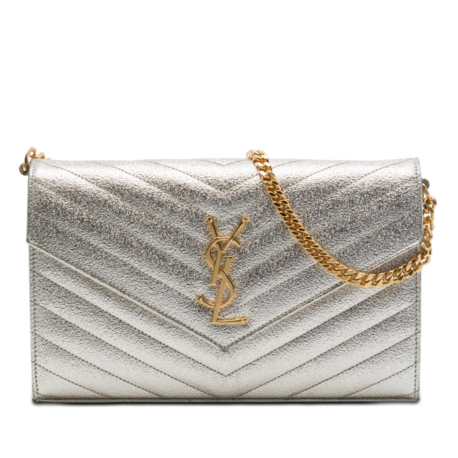 Saint Laurent Monogram Chain Wallet Metallic Grain De Poudre Leather (1 of 6)