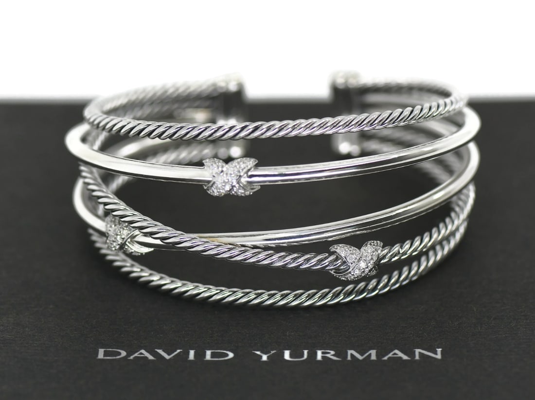 David Yurman Crossover Sterling Silver Diamond Cuff Bracelet (1 of 4)