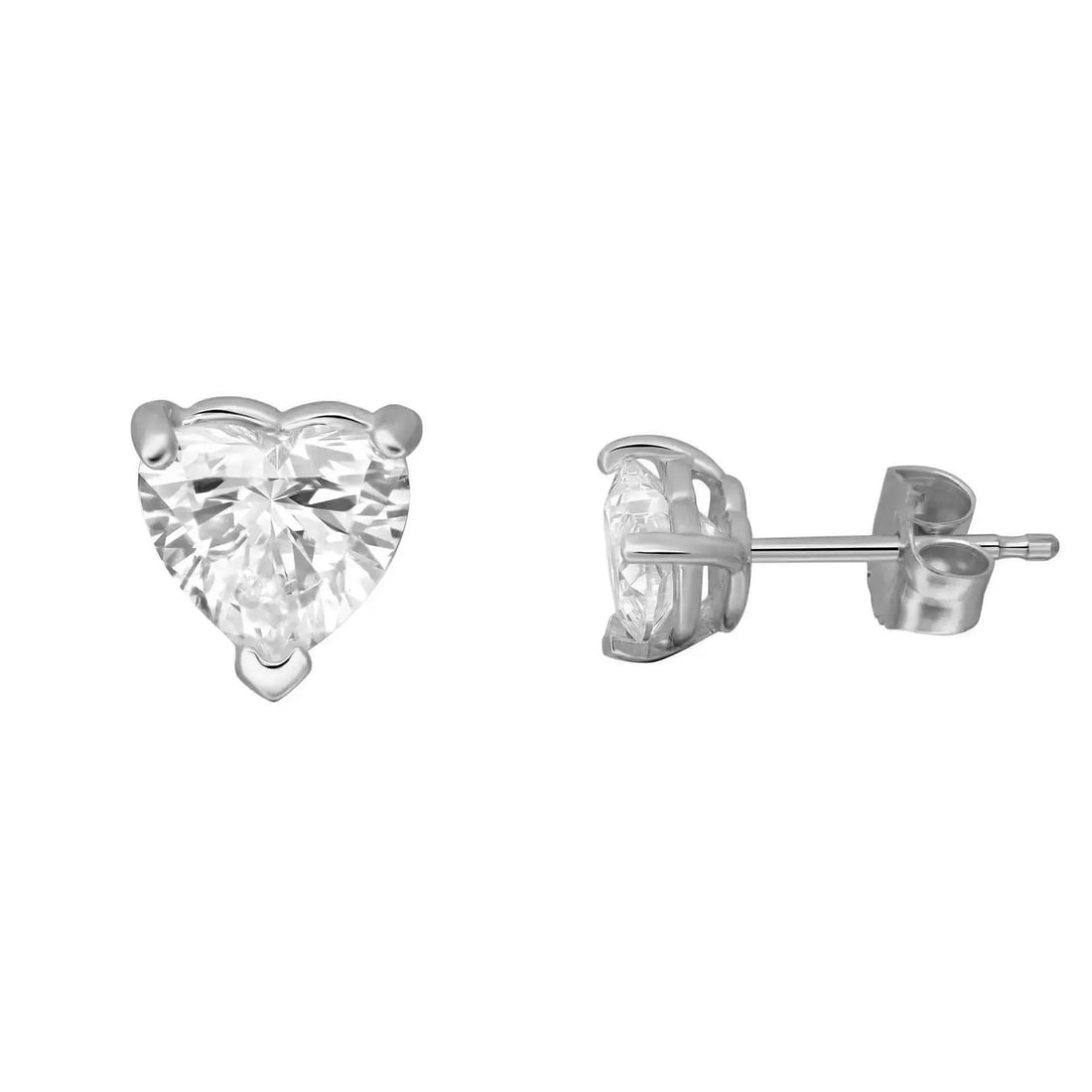 Rachel Koen 14K White Gold Heart Lab Grown Diamond Stud Earrings 1.13 ctw: Rachel Koen 14K White Gold Heart Lab Grown Diamond Stud Earrings 1.13 ctw Pre-owned heart-shaped lab-grown diamond stud earrings in 14k white gold. This pair features two beautifully matched diamonds 