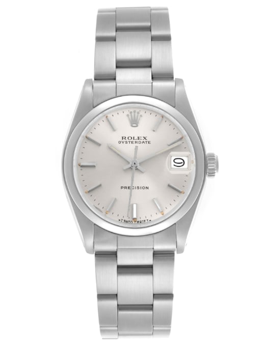 Ladies Rolex Oyster Date Watch Ref. 6466 Silver Dial: Ladies Rolex Oyster Date Watch Ref. 6466 Silver Dial Rolex Oyster Date ladies wristwatch featuring a silver dial, smooth bezel, and Oyster bracelet. Reference 6466 from the Oyster Date series. Specifi