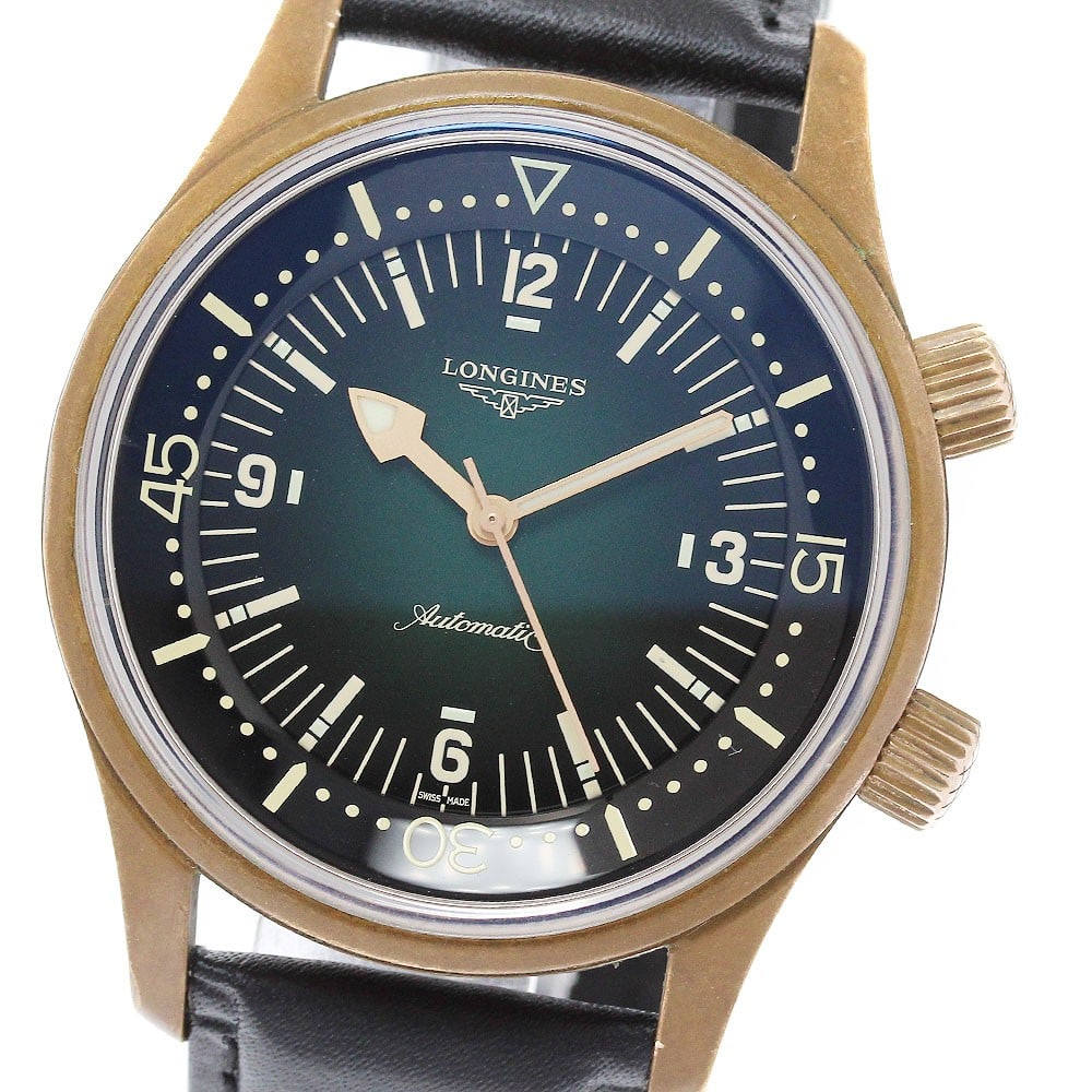 Longines Legend Diver Mens Automatic Wristwatch Ref L3.774.1 Bronze Titanium: Longines Legend Diver Mens Automatic Wristwatch Ref L3.774.1 Bronze Titanium Longines Legend Diver automatic men's wristwatch with a green dial and a bronze/titanium case. It features an un-used after