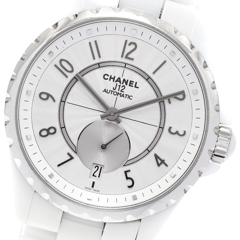 CHANEL J12 H3837 Automatic White Ceramic Unisex Wristwatch: CHANEL J12 H3837 Automatic White Ceramic Unisex Wristwatch Chanel J12 automatic wristwatch with a white dial and a stainless steel and ceramic case and bracelet. This unisex model features a date disp