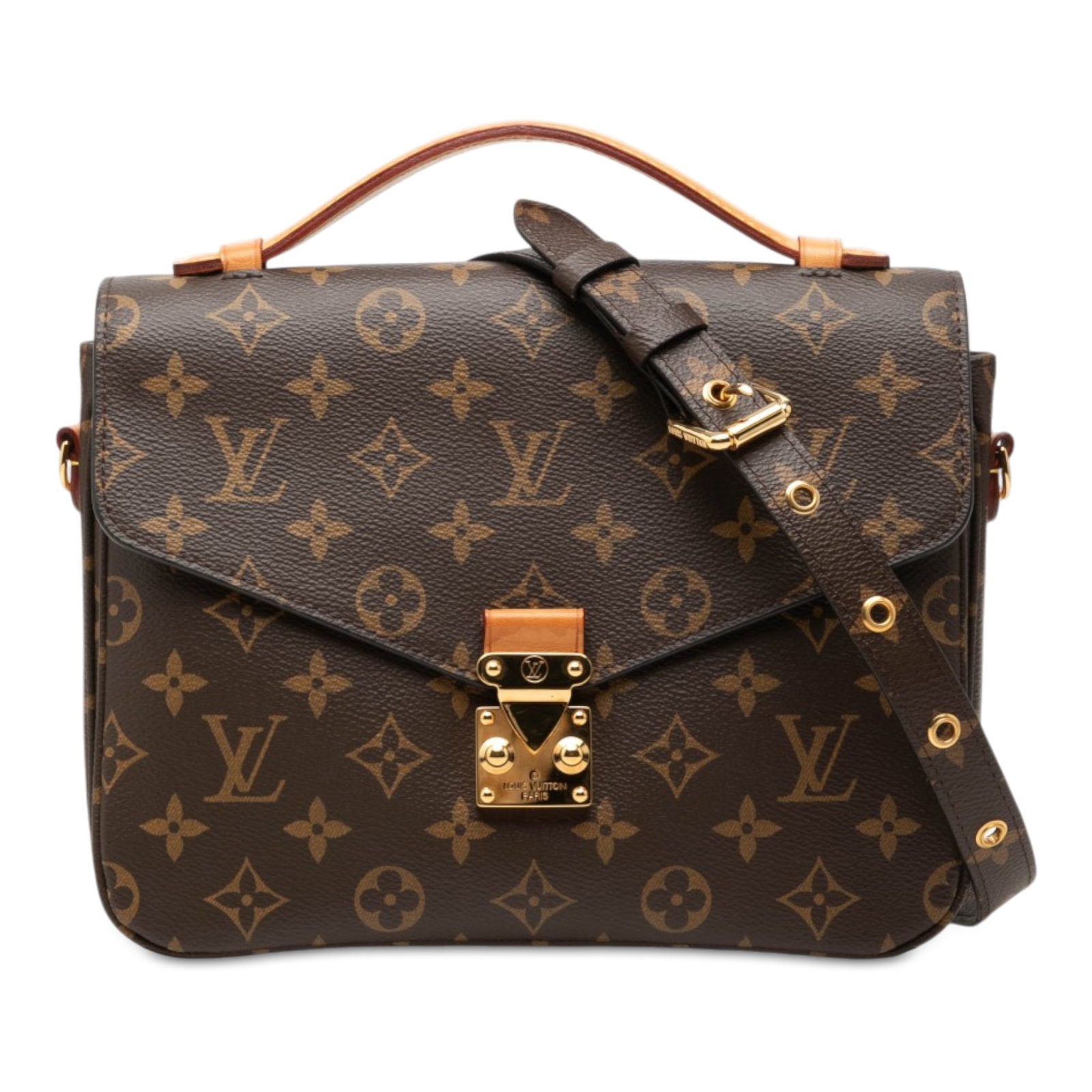 Louis Vuitton Pochette Metis Monogram Shoulder Bag: Louis Vuitton Pochette Metis Monogram Shoulder Bag Louis Vuitton Monogram Pochette Metis handbag crafted with a monogram canvas body, vachetta leather top handle, and detachable shoulder strap. The de