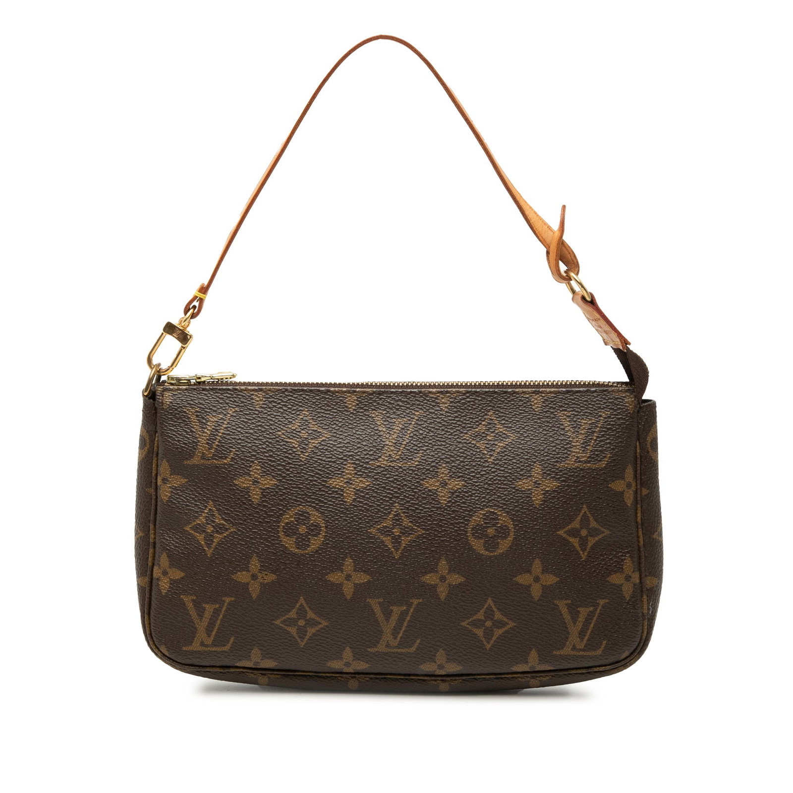 Louis Vuitton Monogram Pochette Accessoires Brown Canvas Handbag: Louis Vuitton Monogram Pochette Accessoires Brown Canvas Handbag Louis Vuitton Monogram Pochette Accessoires in brown monogram canvas with a flat vachetta leather handle and top zip closure. Includes 